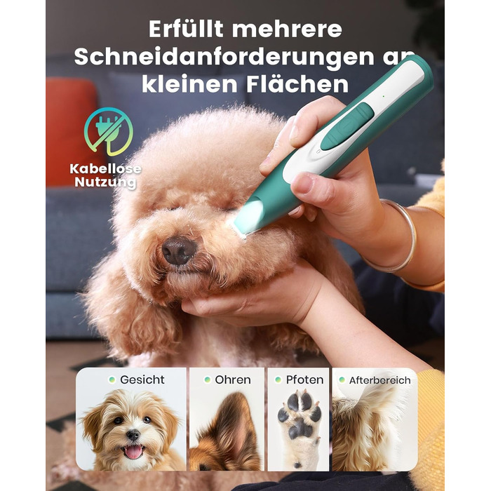 Триммер для собак Oneisall з LED-підсвічуванням: для лап, очей, вух, обличчя. Безшумний, акумуляторний.