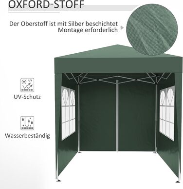 Outsunny 2x2m (6.5x6.5ft) Gazebo, Waterproof, Pop-up Folding Canopy with 4 Side Walls, Drain Holes, Windows, Foldable Party Tent, UV 30+, Garden Tent with Carry Bag, Garden Gazebo for Patio, White (Dark Green)