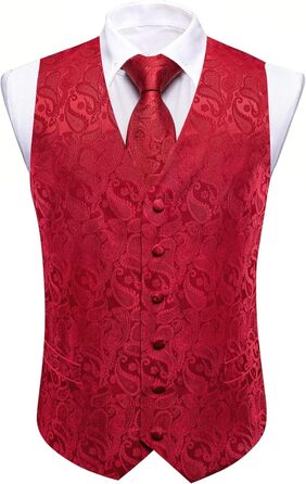 Костюмний комплект Barry.Wang: костюм-трійка (піджак, штани, жилет), краватка, метелик, кишеньковий хустинка, запонки, голкозажим, для весілля, червоний, 3XL