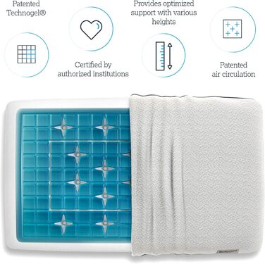 Technogel® Deluxe Orthopedic Neck Pillow – Patented, Free of Harmful Substances & Certified - Cervical Gel Pillow for Back & Side Sleepers incl. Pillowcase 66x40x09 cm 9 cm Height
