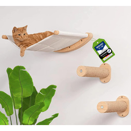 AZANO® Cat Wall | Cat Hammock XL [Extra Stable and Large] with Cat Ladder for the Wall | Cat Ladder with Sleeping Place | Climbing Cat Bed made of Natural Wood | 3-Piece (with Scratching Posts)
