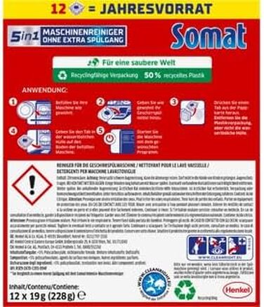 Очищувач для посудомийних машин SOMAT 5in1 Anti-Kalk, засоби для щомісячного чищення та видалення накипу, 12 таблеток