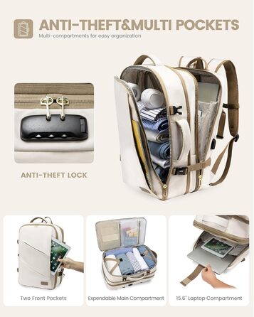 LOVEVOOK Рюкзак для ручної поклажі 30-40L, розширюваний, для ноутбука 17