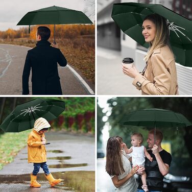 Зонт Herreicher туристичний автоматичний штормостійкий, зелений - легкий алюмінієвий каркас, компактний, 102 см, 10 ребер, для чоловіків/жінок/дітей/літніх людей