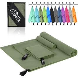 Набір рушників з мікрофібри Pameil (3 шт.): великий (160x80 см) + 2 маленькі (80x40 см), швидковисихаючі, для подорожей, спорту, сауни, армійного кольору