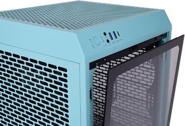 Корпус Thermaltake The Tower 200 Turquoise Mini-ITX з вертикальним розташуванням, загартоване скло, 2x CT140 вентилятори, підтримка AIO 280мм, GPU до 380мм