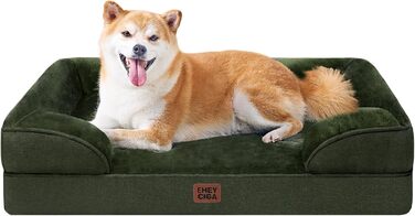 Ортопедичне ліжко для собак EHEYCIGA, 89x56 см, Memory Foam, для собак середніх та маленьких порід, вологостійке, з високим бортиком, темно-зелене