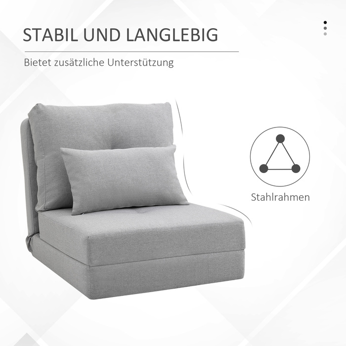 HOMCOM Floor Recliner 2-in-1 Folding Bed with Adjustable Backrest, Floor Sofa with Decorative Cushions, Floor Seating Cushion for Living Room, Bedroom, Linen, Grey | Aosom