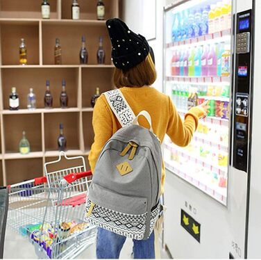 Стильний рюкзак для дівчат та жінок: полосатий вінтажний рюкзак з канвасу (сірий)