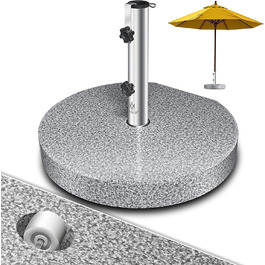 KESSER® Granit Parasol Stand with Stainless Steel Tube, High-Quality Round Base Stand 30KG - for Umbrella Poles up to 16-48 mm, Incl. Transport Handle Garden Balcony Parasol Stand, Grey