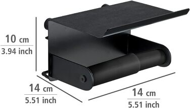 Тримач для туалетного паперу з поличкою WENKO Classic Plus, сталевий, чорний, 14 x 10 x 14 см