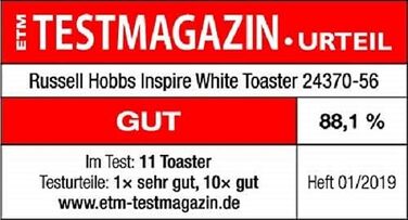 Russell Hobbs Toaster [for 2 slices] Inspire White with high-quality high-gloss finish (extra wide toast slots, including bread roll attachment, 6 browning levels + defrost & reheat function) 24370-56