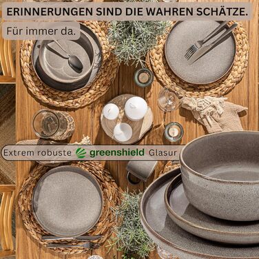 Набір посуду SÄNGER Tafelservice 24 шт. (6 осіб): 6 тарілок, 6 десертних тарілок, 6 каструль, 6 мисок, кавова чашка. Колір: моха-коричневий. Серія VALUE COLLECTION (Каїро Графіт)