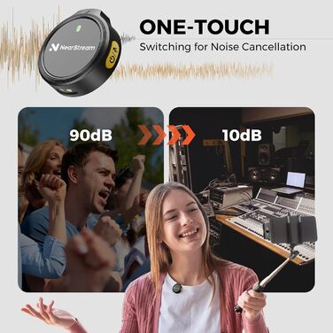 NearStream Бездротовий петличний мікрофон для iPhone/Android, AWM25T, Lightning/USB-C, шумозаглушення, 24 години роботи, для стрімінгу, влогів, подкастів