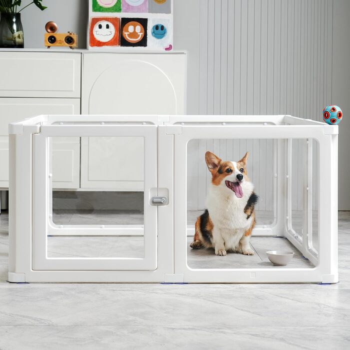 Летіж для цуценят на 8 місць, розкладний, 60 см, прозорий, для собак, котів, кроликів та дрібних тварин, з неслизьким дном, білий