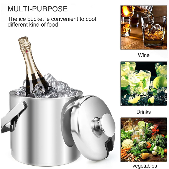 Нержавійна ваза для льоду з кришкою та лопаткою, 3.2L - Ідеально для напоїв та фруктів