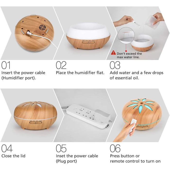 Дифузор ароматерапії GeeRic 550 мл з таймером, ультразвуковий зволожувач повітря, 7 кольорів LED, дерев'яний корпус