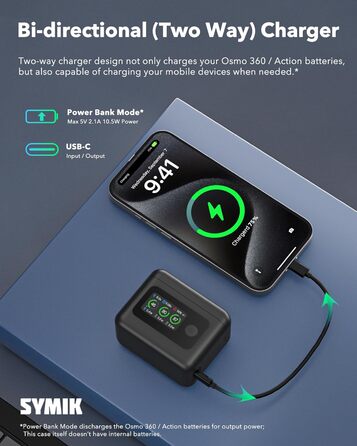 Акумулятор Treeboy Osmo 360 (2 шт.) з хабом швидкої зарядки 27W для DJI Osmo 360/Action 6/5 Pro/4/3 з LCD дисплеєм