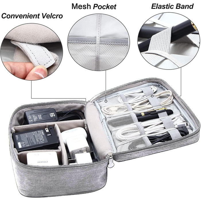 Органайзер для кабелів LTLSZRN, сірий: зручна сумка-організатор для подорожей