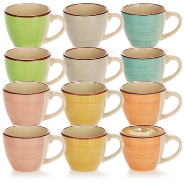 Набір керамічних чашок для еспресо Com-Four® 6x125 мл - 12 кольорів (зелений, оранжевий, рожевий, блакитний, жовтий, сірий)