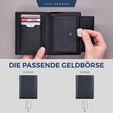 VON HEESEN Leather Wallet RFID Protection | Real Leather Wallet for Women & Men | Portemonnaie, Brieftasche, Wallet, Portmonee (Saffiano Black)