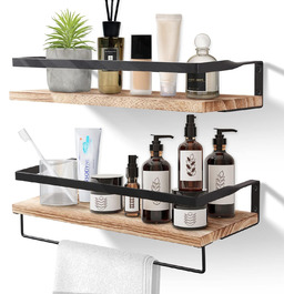 Настінна полиця AGM Wandregal 2 шт. з тримачем для рушників, світло-коричнева, для ванної, кухні, вітальні, офісу, спальні