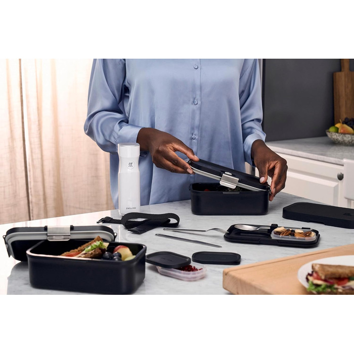 Вакуумний ланч-бокс Zwilling Fresh & Save з набором сталевих столових приборів, ударостійкий, чорний