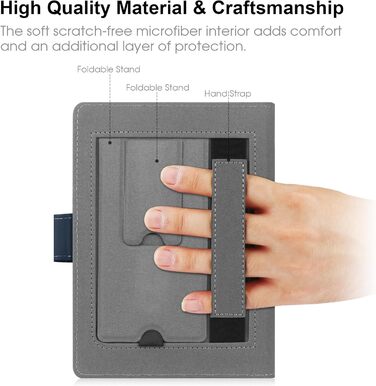 Чохол для Kindle, Kobo, Pocketbook, Tolino, Sony eReader (6.8'') з підставкою, шкіра, блакитний