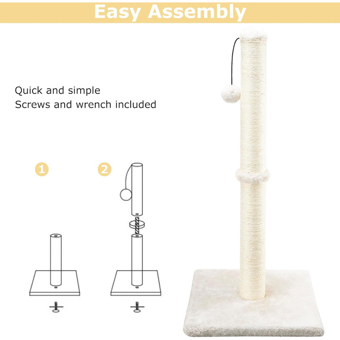 Котячий будиночок Dimaka 86,4 см: високий когтетоп з сизалю та інтерактивною іграшкою для котів