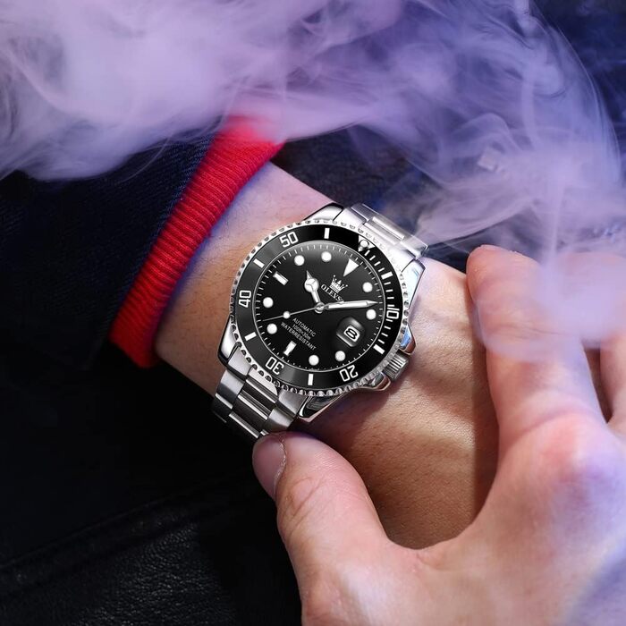 Чоловічий механічний годинник OLEVS зі скелетоном, автоматичний водонепроникний наручний годинник, сріблясто-чорний