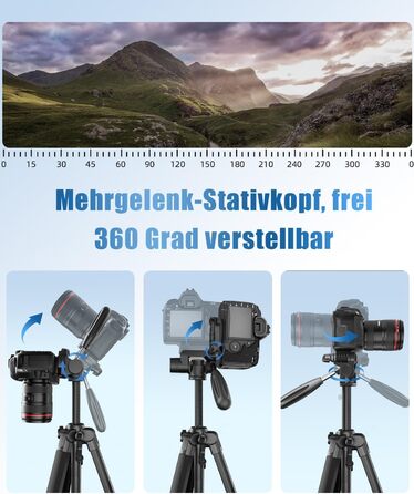 Камера-штатив CAMBOFOTO 188 см для Nikon, Canon, Sony з сумкою, легкий алюмінієвий тринога, 3D-панорамна голова, універсальне кріплення 1/4'' (чорний)