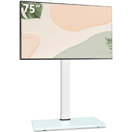 Регульований підлоговий кріплення для телевізора 100-190 см (43-75 дюймів), 10-ступеневе регулювання висоти кутів, підставка для телевізора для вітальні/спальні, підтримує до 50 кг, max. VESA (Білий/Опудаловий сад)