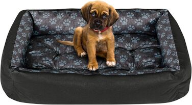 Крісло-лежанка для собак SuperKissen24: лежанка-кошик, лежанка-софа, лежанка для собак великих, середніх та маленьких порід. Лежанка для тварин, розмір L, чорно-сірий колір, з подушками з льону 95x75 см. Можна прати.