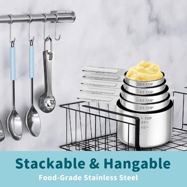 Measuring cup and spoon set, stainless steel measuring cups, measuring spoons with easy-to-read markings, ideal kitchen aids for cooking and baking, 13 pieces