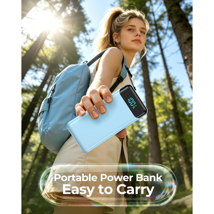 Power Bank Enerwow 27000mAh з USB-C кабелем, 4 порти, LED-дисплей, для iPhone та інших пристроїв (P300C, Синій)