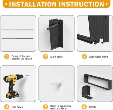 Настінна сушилка для білизни YOUDENOVA з 7 стійок, розсувна, для ванної кімнати, металевий тримач для рушників, (42-80) x 59 x 19 см, чорний