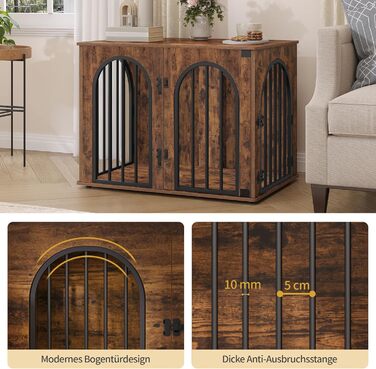 Клітка для собак Hzuaneri, 80 см, 3 двері, бокова дверцята, сучасний дизайн, стіл-клітка, міцна, 80x56x61 см, вінтажний колір, DFC85101B