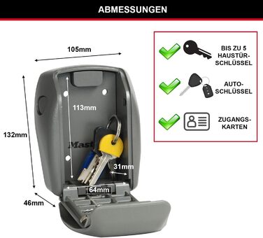 Сейф для ключів Master Lock з додатковою безпекою, настінний, для зовнішнього використання, 13.2 x 10.5 x 4.6 см