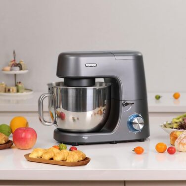 Кухонна машина-міксер 1800W з чашею 7.2L з нержавіючої сталі, 6 швидкостей, низький шум, мультифункціональна (сірий)