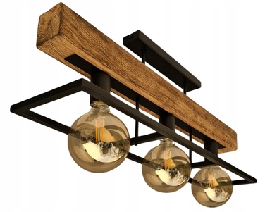 Люстра-ліхтар у стилі лофт з масивною дерев'яною балкою, дерево та метал