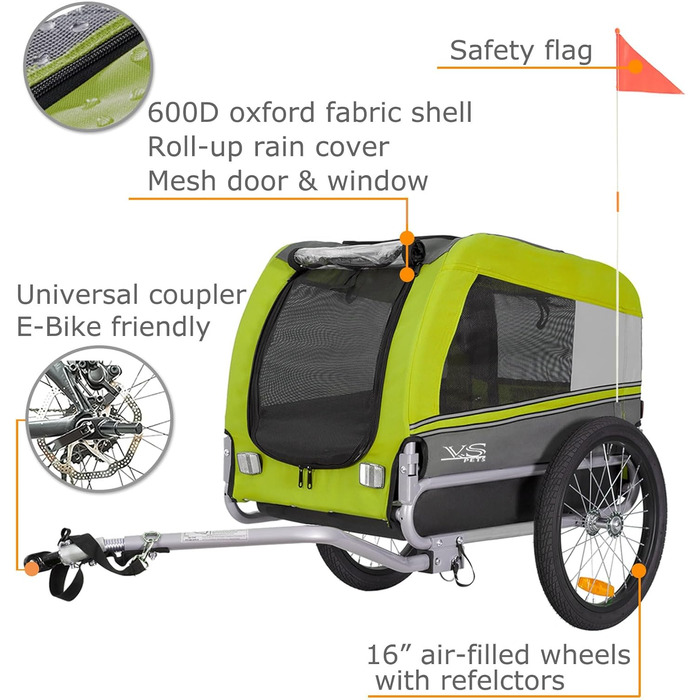 Причіп для собак Tiggo VS Pets M - велосипедний причіп для собак, зелений (80201)