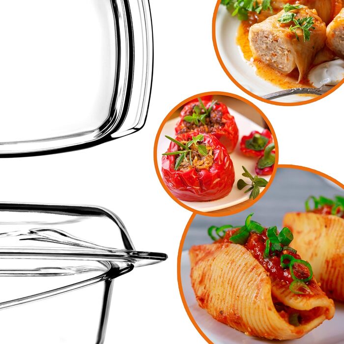 Форма для запікання KADAX з кришкою та ручками, 5.1 л, прямокутна скляна форма для запікання, для м'яса, лазаньї, 5.1 л