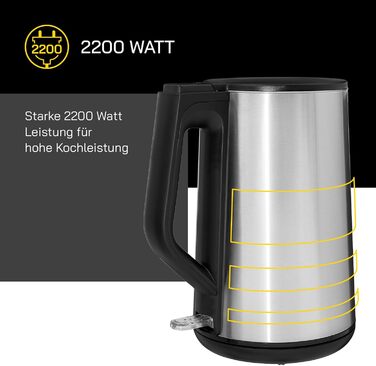Електричний чайник Water 3300 C | 1.7 л, 2200 Вт, антинакип, захист від перегріву, чорний (нержавіюча сталь)
