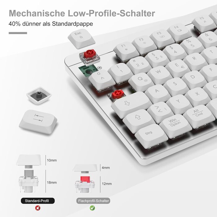 Механічна клавіатура та миша Leadsail FA98 бездротові, QWERTZ, 98 клавіш, низькопрофільний червоний перемикач, 1600 DPI, для Windows/MacOS/PC/Laptop (срібло)