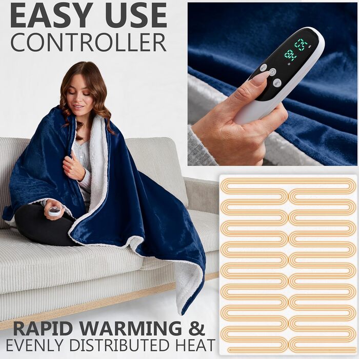 Електрична ковдра Kingsize König EU, м'яка Sherpa Fleecedecke, 230x265 см, 9 режимів нагріву, таймер 12 годин, тепла затишна ковдра - подарунок