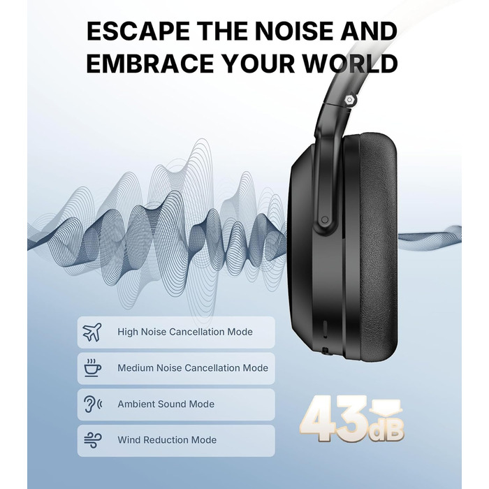 Edifier WH700NB Pro: Бездротові навушники з активним шумозаглушенням (-43dB), Hi-Res Audio, Bluetooth V5.4, AI-дзвінки, швидка зарядка, складні - Чорний