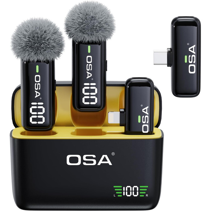 Бездротовий петличний мікрофон OSA: професійний комплект з двома мікрофонами, Plug-and-Play, для iPhone, Android, камери, ПК