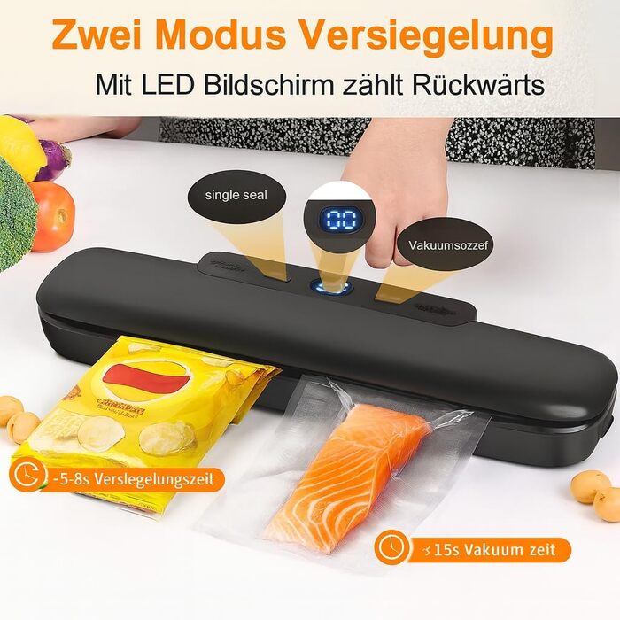 MeteMake Вакууматор автоматичний для продуктів харчування, One-Touch вакуумна запайка, компактна модель (чорний)