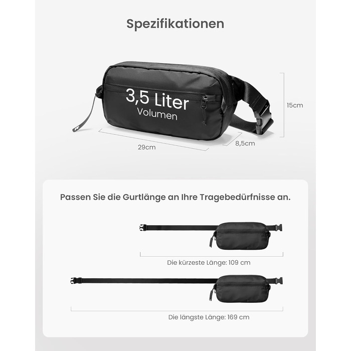 tomtoc Anti-Diebstahl Sling Bag 3,5L: Сумка на плече, через тіло, чорна, RFID-захист, для Switch, iPad mini, EDC, подорожі