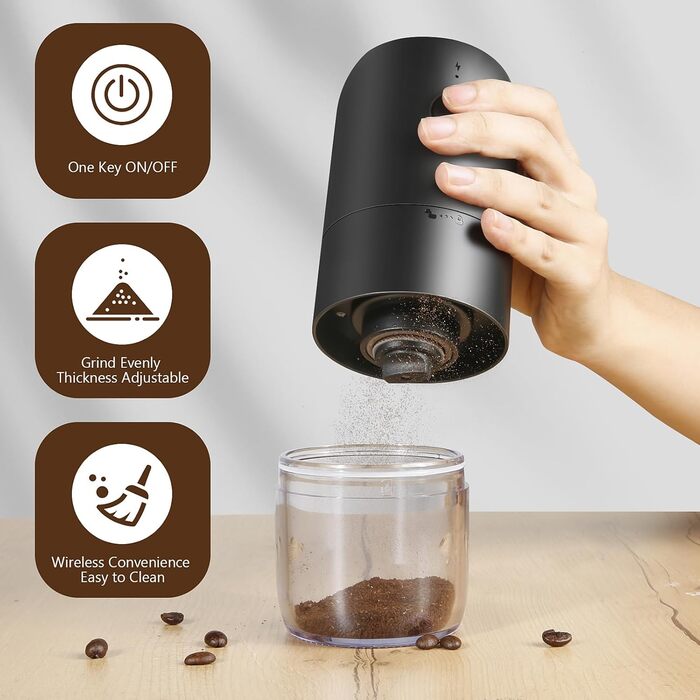 Weinsamkeit Coffee Grinder, USB Rechargeable Electric Coffee Grinder with Ceramic Burr Grinder Adjustable Coarseness Espresso Coffee Grinder Portable Electric Grinder for Coffee Beans Spices Beans